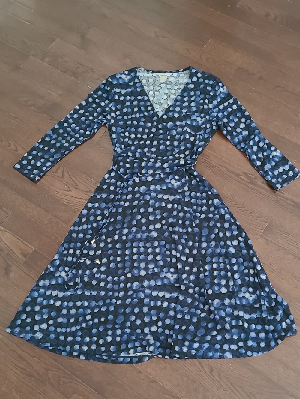 EUC H&M Women's Navy Blue Polka Dot Faaux Wrap Dress Sz S